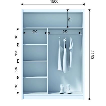 Гардероб с огледало MIRO 150x215 см дъб craft/черен