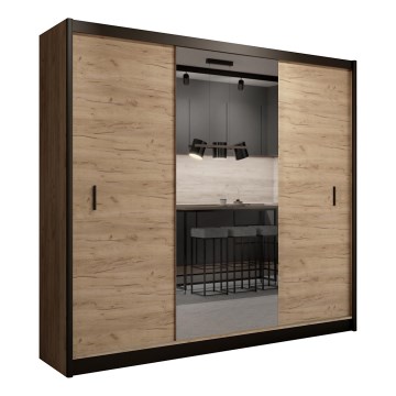 Гардероб с огледало MIRO 250x215 см дъб craft/черен