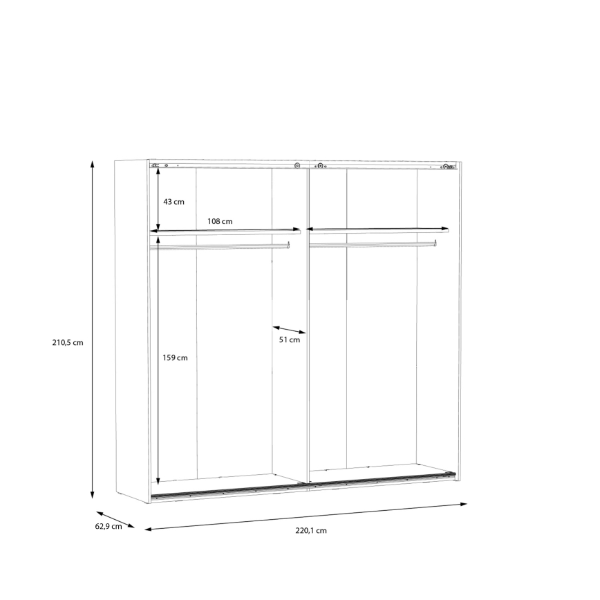 Гардероб с огледало OREN 220x210 см, артизански дъб