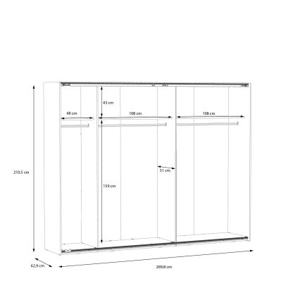 Гардероб с огледало OREN, 270 x 210 см, дъб Artisan