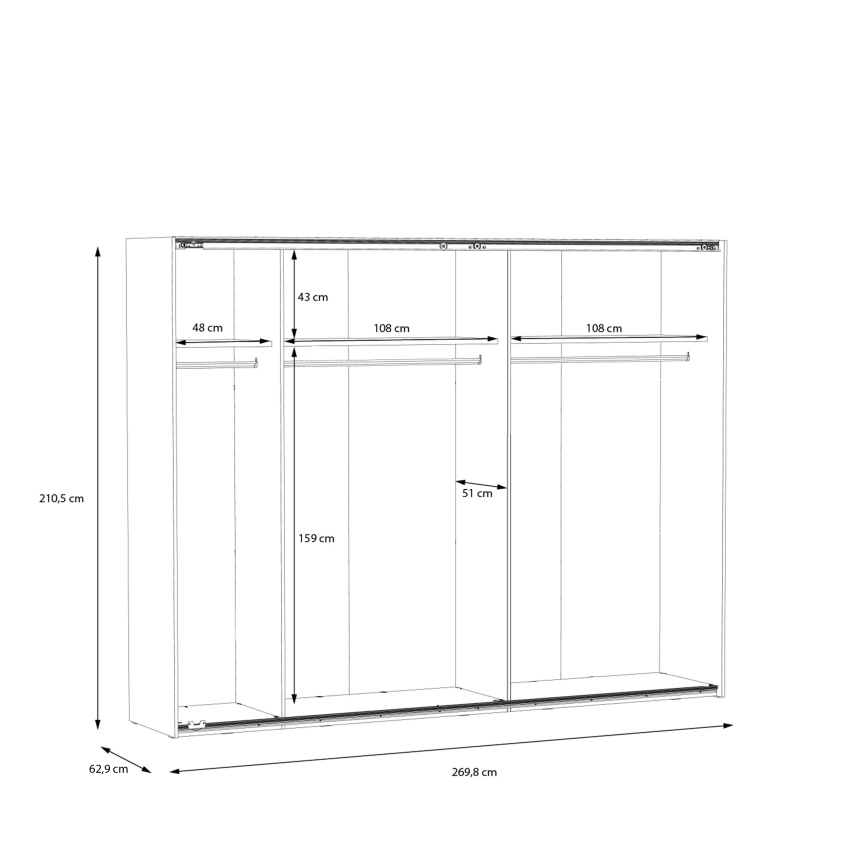 Гардероб с огледало OREN 270x210 см дъб артизан