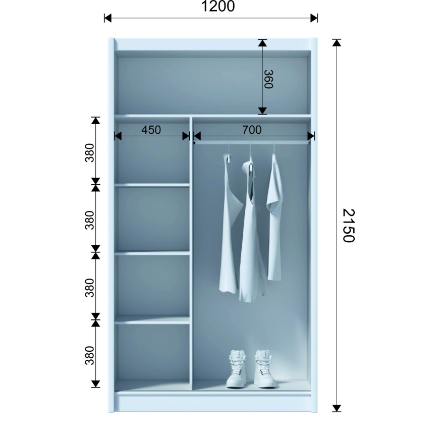 Гардероб с огледало SABRINA 120x215 см дъб сонома