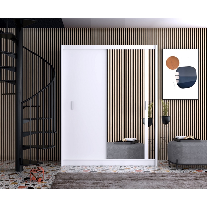 Гардероб с огледало SABRINA 180x215 см бял