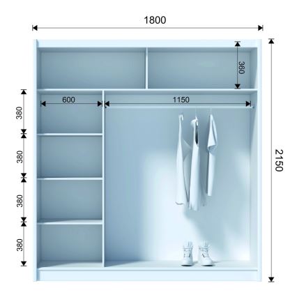 Гардероб с огледало SABRINA 180x215 см бял
