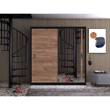 Гардероб с огледало SABRINA 203x215 см дъб крафт