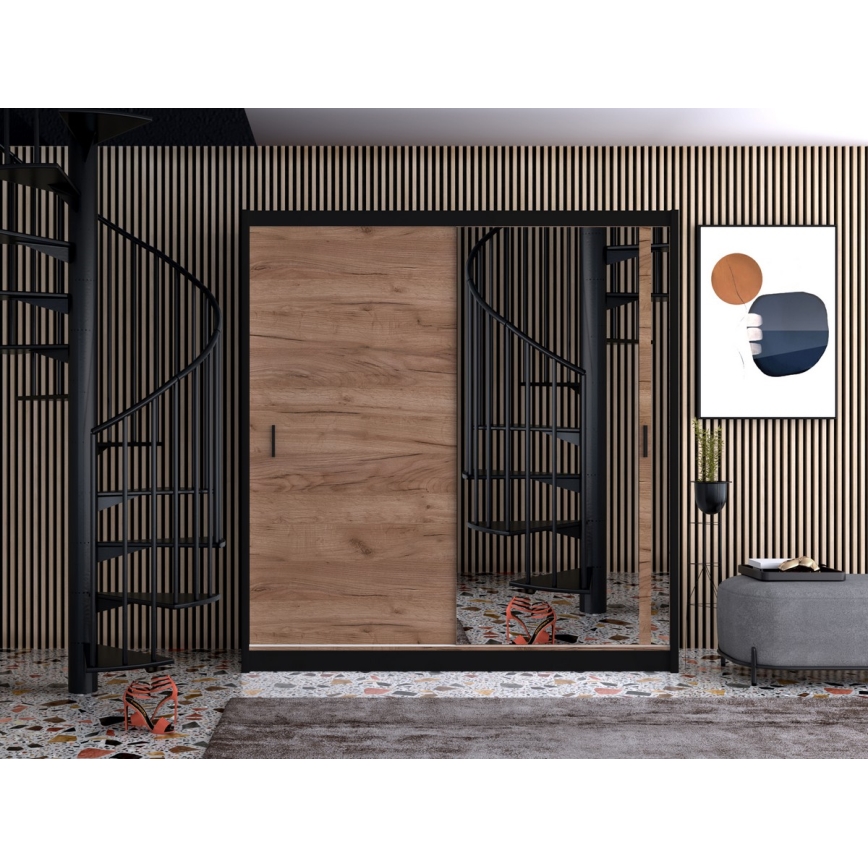 Гардероб с огледало SABRINA 203x215 см дъб крафт