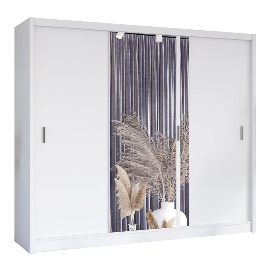Гардероб с огледало SABRINA 250x215 см бял