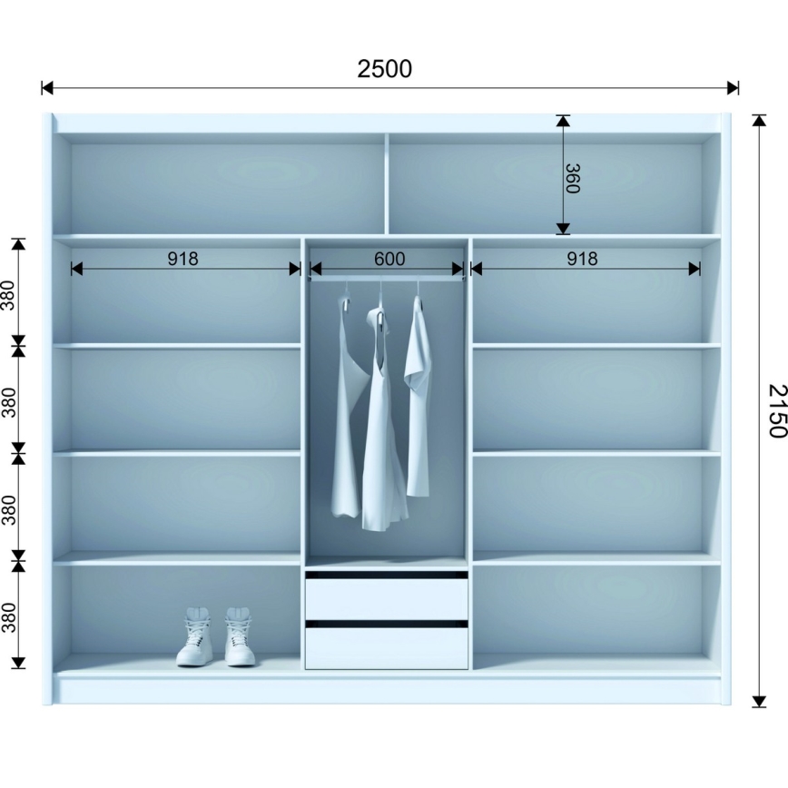Гардероб с огледало SABRINA 250x215 см дъб сонома
