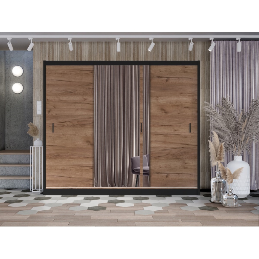 Гардероб с огледало SABRINA 250x215 см дъб крафт