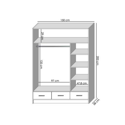 Гардероб с огледало SANNA 150x215 cm дъб craft