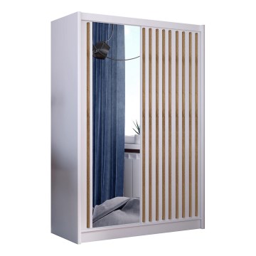 Гардероб с огледало SANTINO 150x215 cm бял/дъб craft