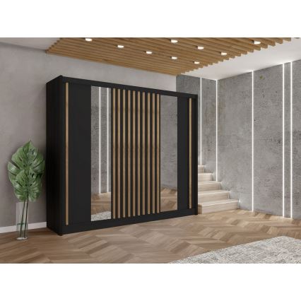 Гардероб с огледало SANTINO 250x215 см черен/дъб крафт