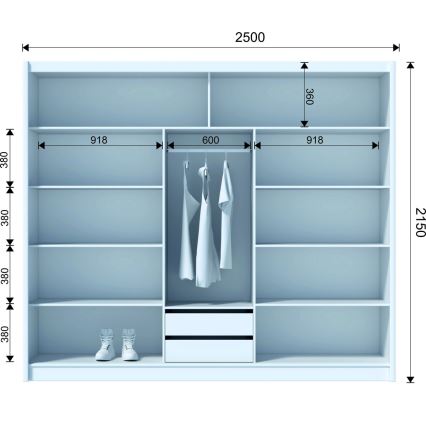 Гардероб с огледало SANTINO 250x215 см черен/дъб крафт