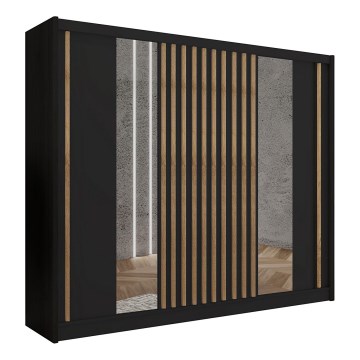 Гардероб с огледало SANTINO 250x215 см черен/дъб крафт