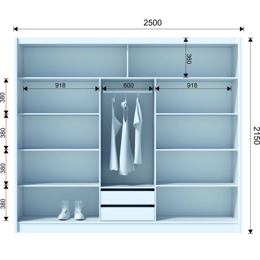 Gардероб с огледало SANTINO 250x215 см дъб крафт/черен