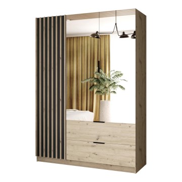 Гардероб с огледало VISTA 150x215 см дъб artisan/графит