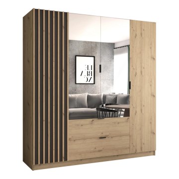 Гардероб с огледало VISTA 200x215 см дъб artisan/графит