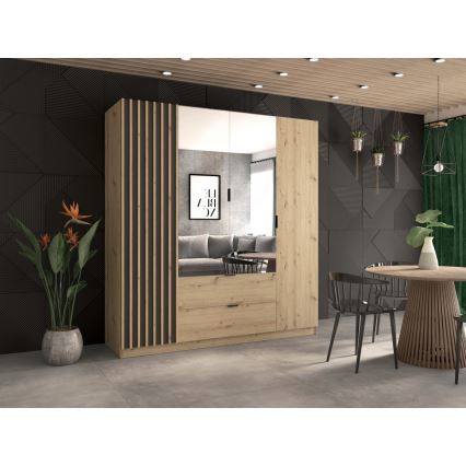 Гардероб с огледало VISTA 200x215 см дъб artisan/графит