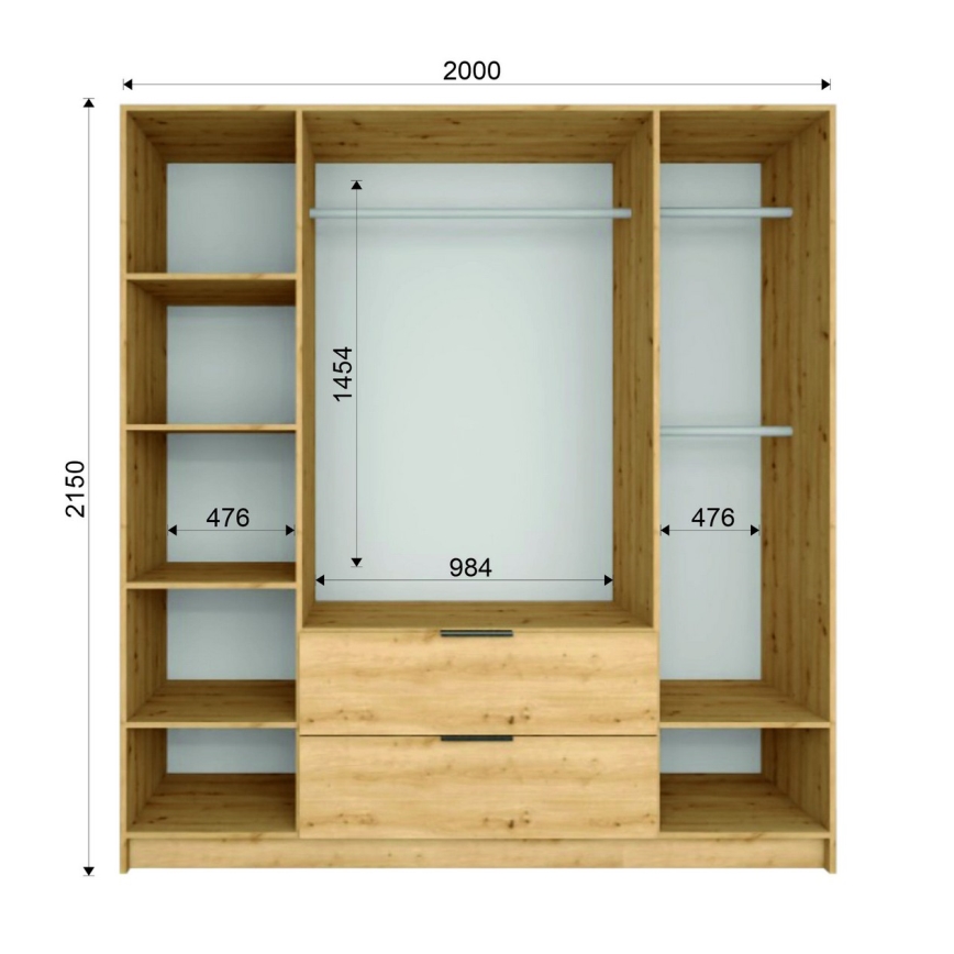 Гардероб с огледало VISTA 200x215 см дъб artisan/графит
