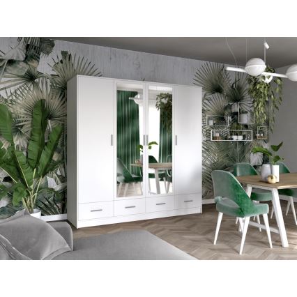 Гардероб с огледало SANNA 200x215 см бял
