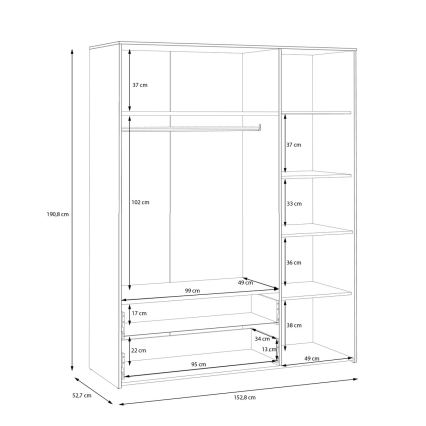 Гардероб URO 152x190 см дъб артизан/бял