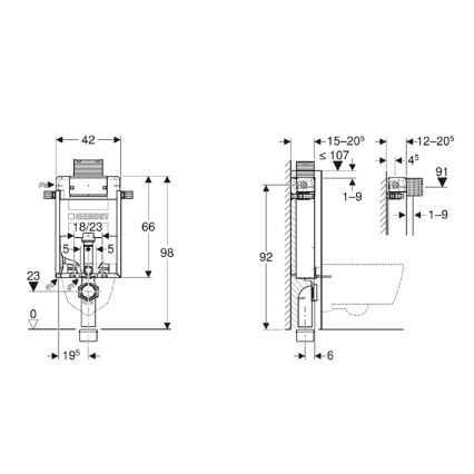 Geberit 110.010.00.1 - Инсталационен модул за вграждане за подвесно WC Kombifix 98 cm