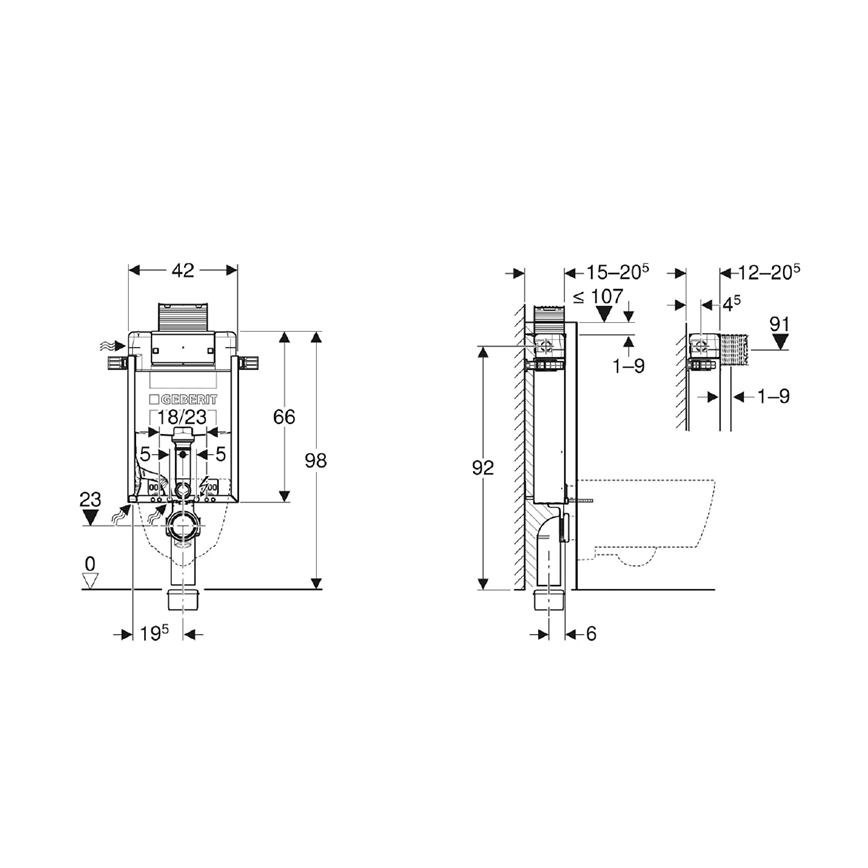 Geberit 110.010.00.1 - Инсталационен модул за вграждане за подвесно WC Kombifix 98 cm