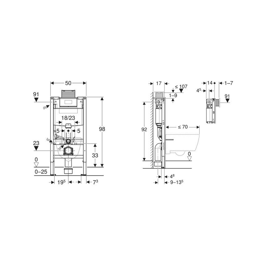 Geberit 111.030.00.2 - Модул за вграждане Duofix за окачена тоалетна, 98 см