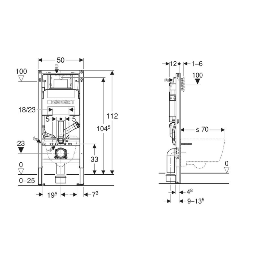 Geberit 111.364.00.6 - Инсталационен модул за вграждане за висящо WC Duofix 112 см