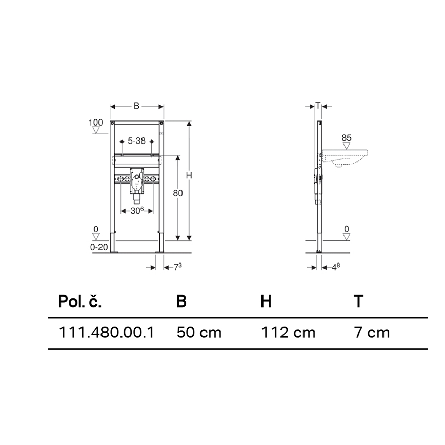 Geberit 111.480.00.1 - Вграден инсталационен модул за окачена мивка Duofix 112 см