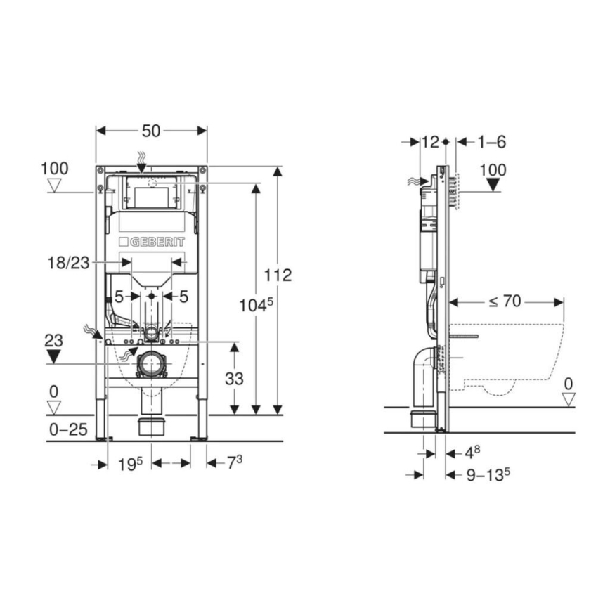 Geberit 111.925.00.6 - Вграден монтажен модул Duofix 112 см за висяща тоалетна
