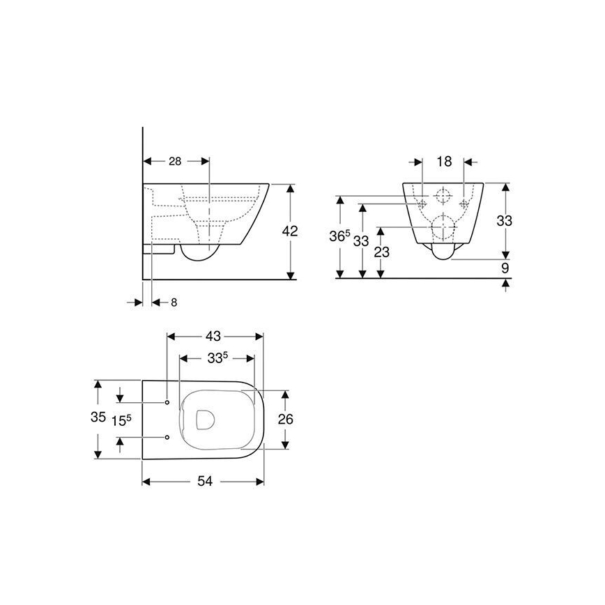 Geberit 500.208.01.1 - Подвесна тоалетна чиния Rimfree Smyle Square, керамика/бяла