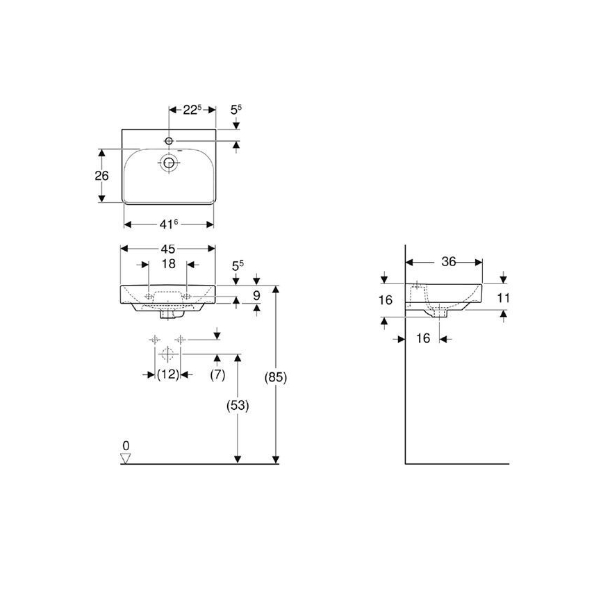 Geberit 500.222.01.1 - Стенна мивка Smyle Square 45x36 см керамика/бяла