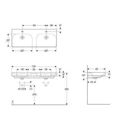 Geberit 500.223.01.1 - Стенен двоен умивалник Smyle Square 120x48 см керамика/бял