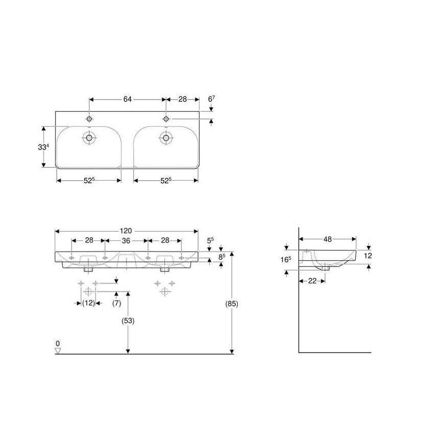 Geberit 500.223.01.1 - Стенен двоен умивалник Smyle Square 120x48 см керамика/бял