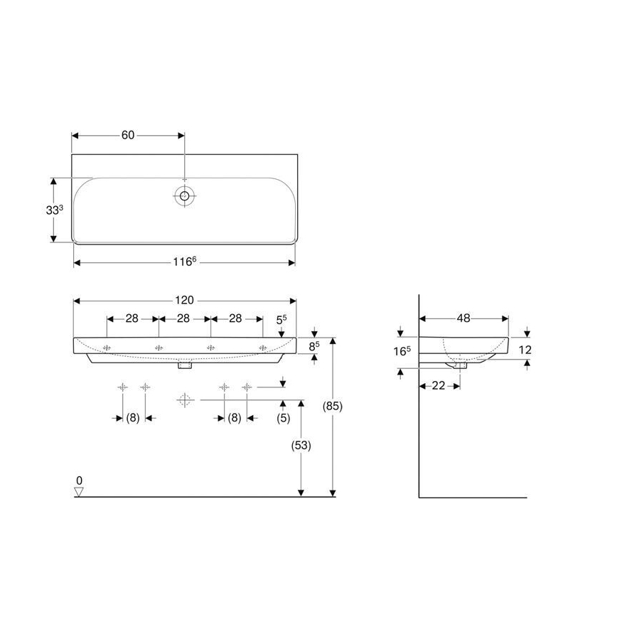 Geberit 500.225.01.1 - Двойна стенна мивка Smyle Square 120x48 см керамика/бяла