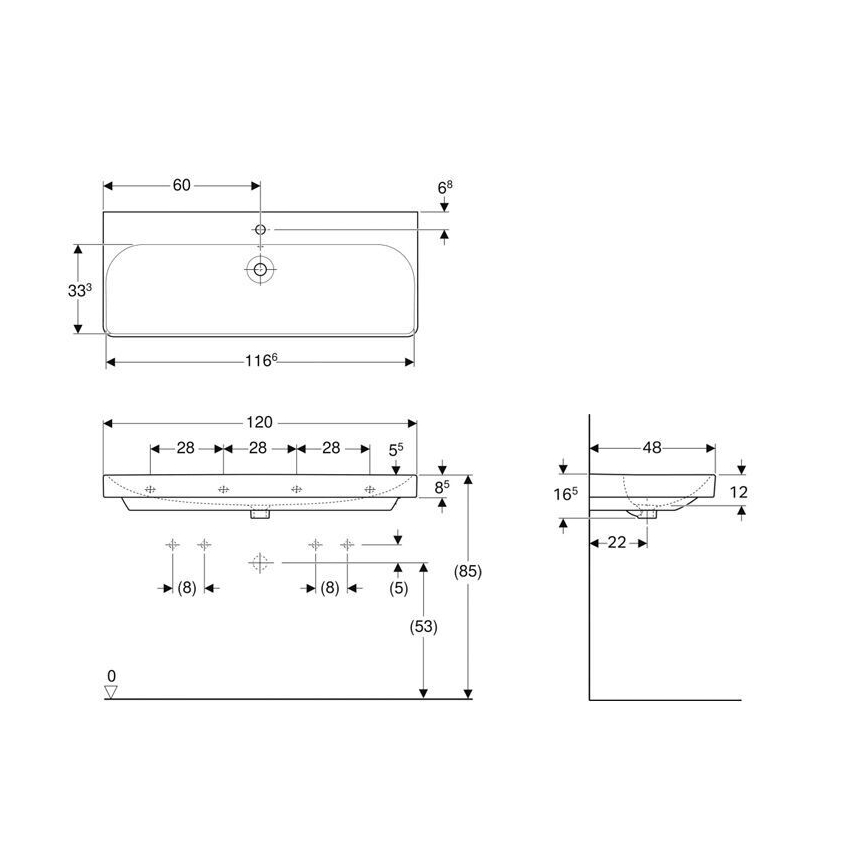 Geberit 500.226.01.1 - Стенна мивка Smyle Square 120x48 см керамика/бяла