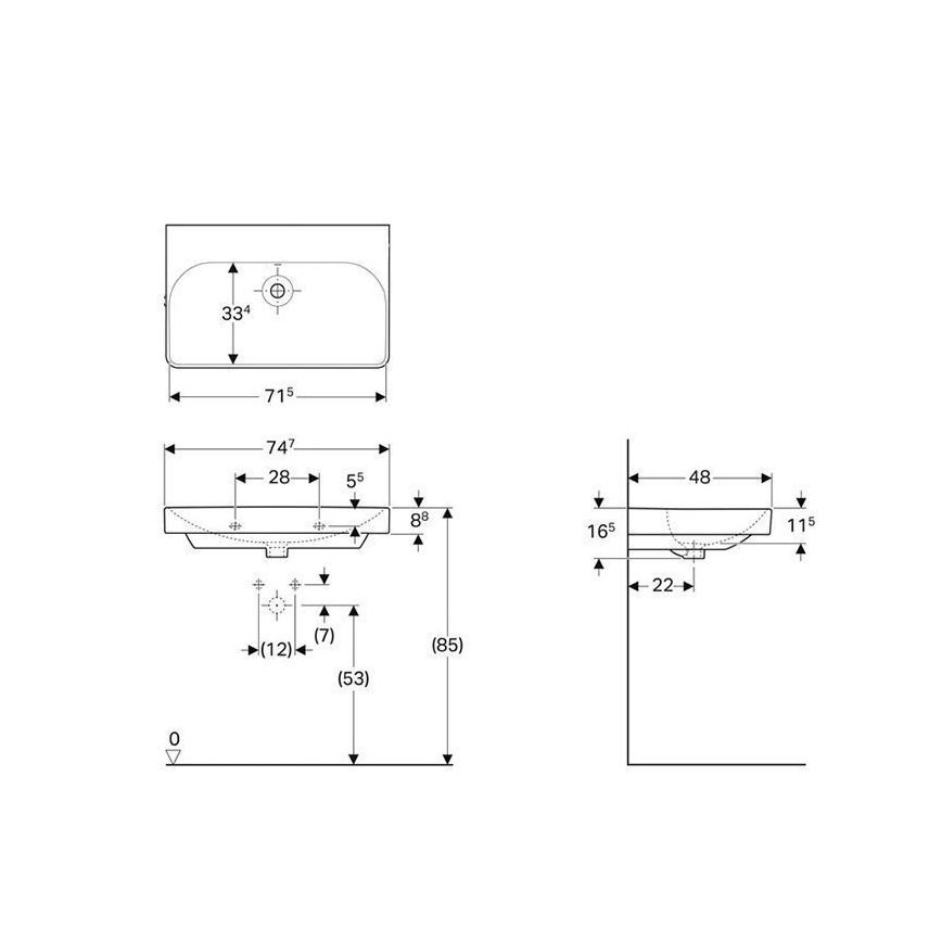 Geberit 500.249.00.2 - Стенна мивка Smyle Square 75 x 48 см, керамика/бяла