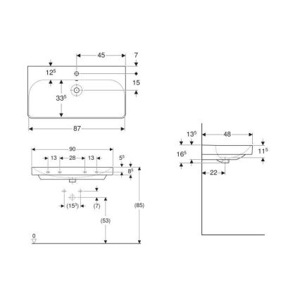 Geberit 500.251.01.1 - Мивка за окачване Smyle Square 90x48 cm керамика/бяла