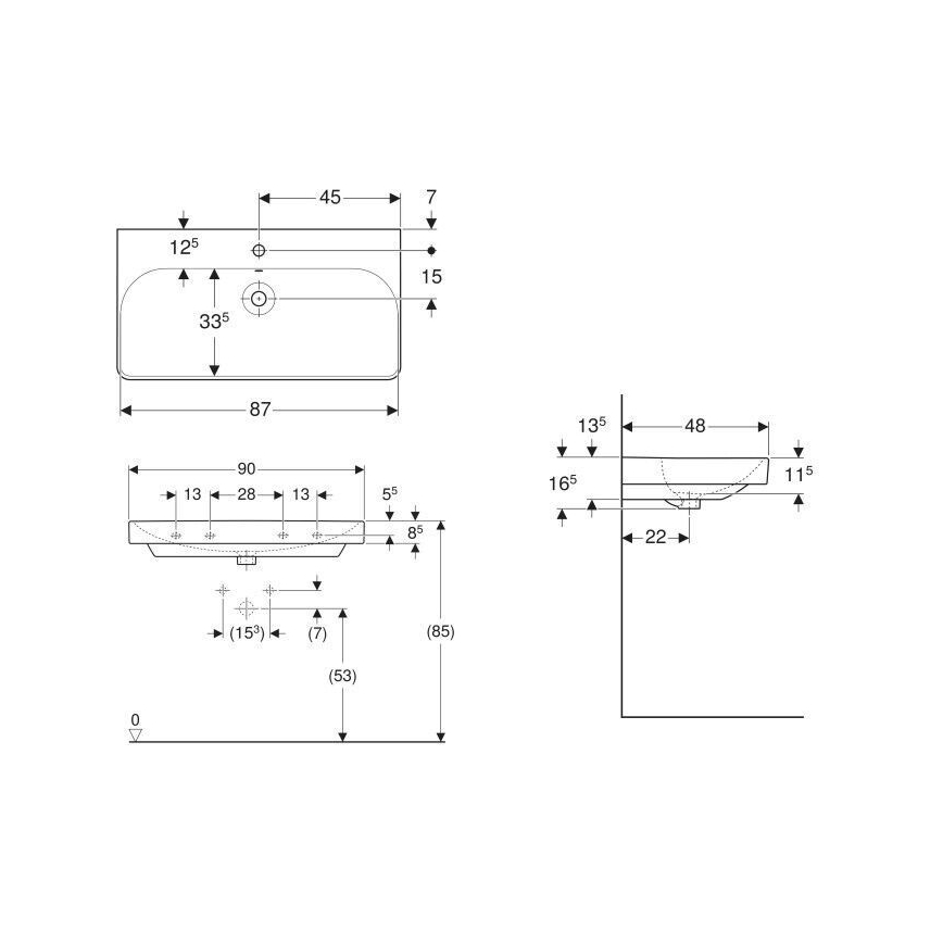 Geberit 500.251.01.1 - Мивка за окачване Smyle Square 90x48 cm керамика/бяла