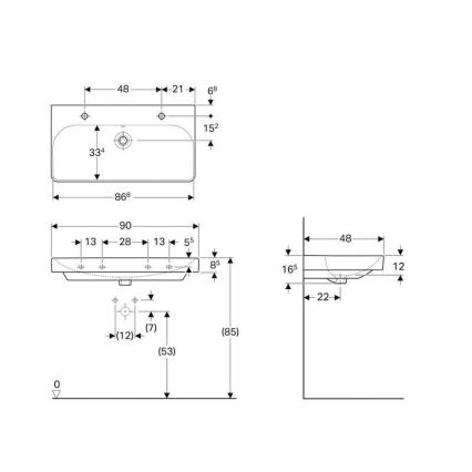 Geberit 500.252.01.1 - Окачен двоен умивалник Smyle Square 90x48 см керамика/бяла