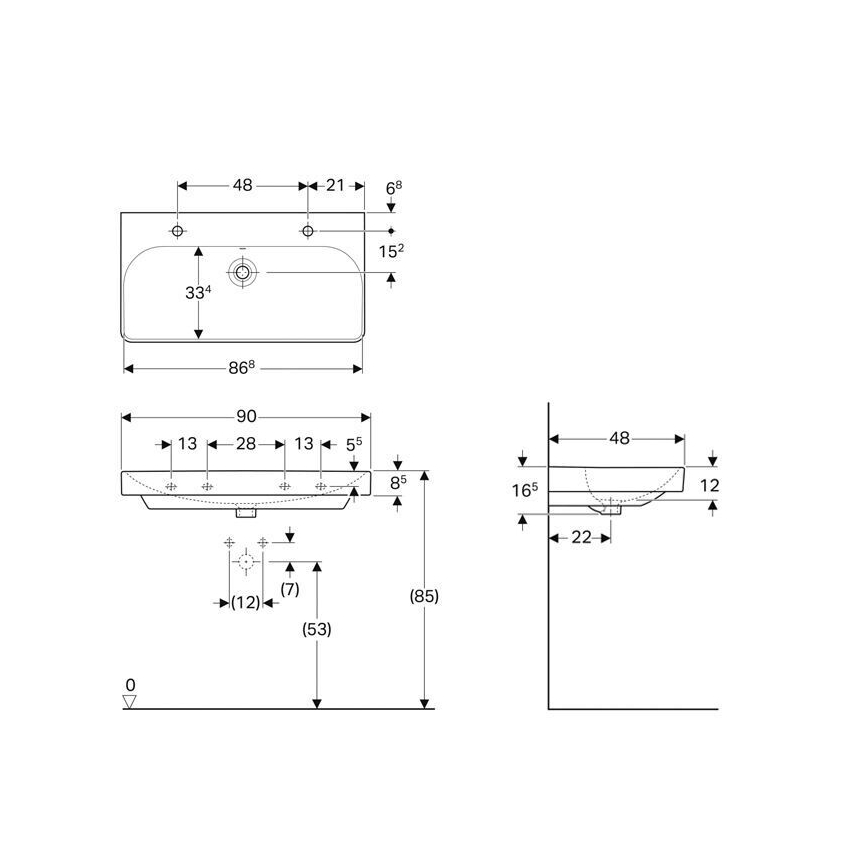 Geberit 500.252.01.1 - Окачен двоен умивалник Smyle Square 90x48 см керамика/бяла