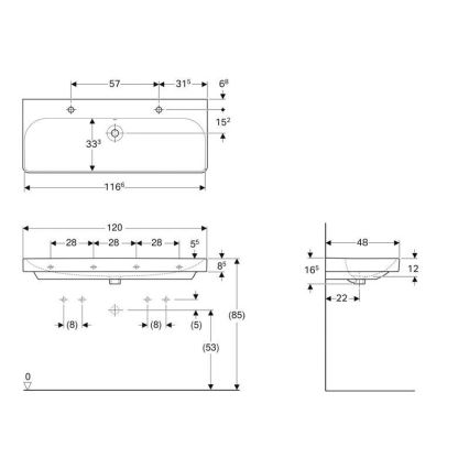 Geberit 500.253.01.1 - Висящ двоен умивалник Smyle Square 120x48 cm керамика/бяла