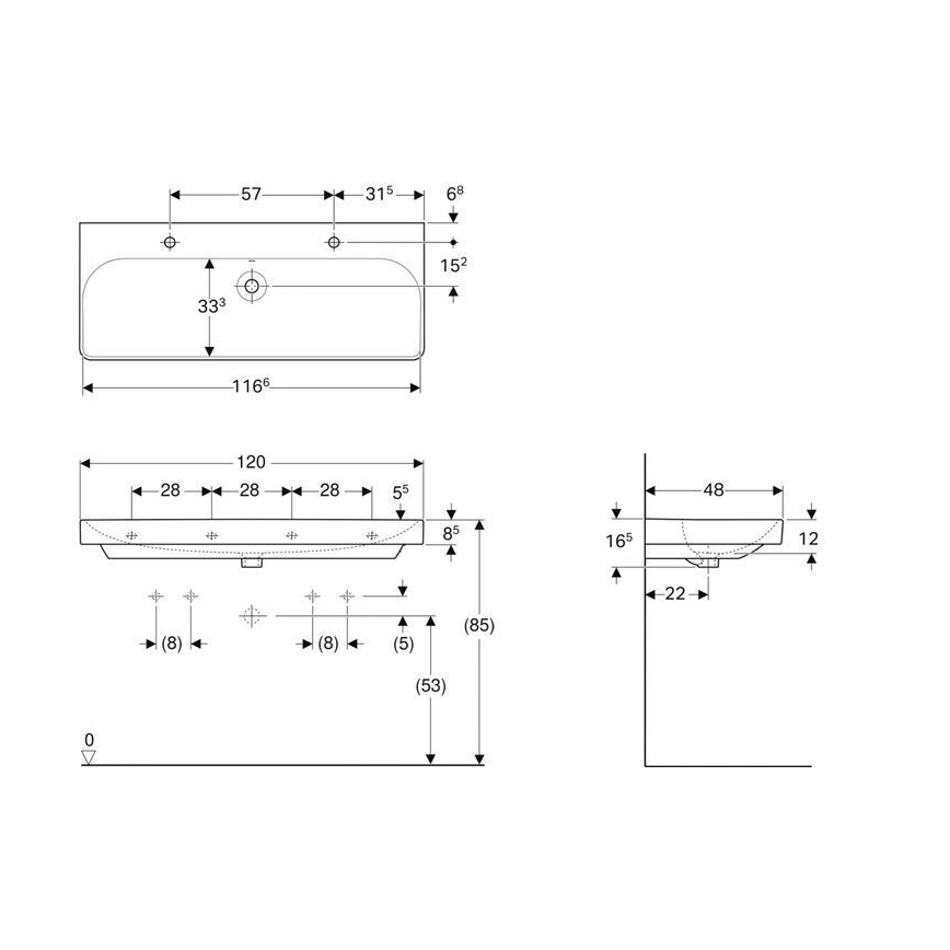 Geberit 500.253.01.1 - Висящ двоен умивалник Smyle Square 120x48 cm керамика/бяла