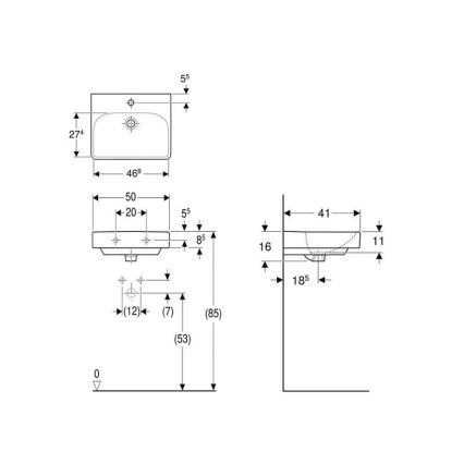 Geberit 500.256.01.1 - Стенна мивка Smyle Square 50x41 cm керамика/бяла