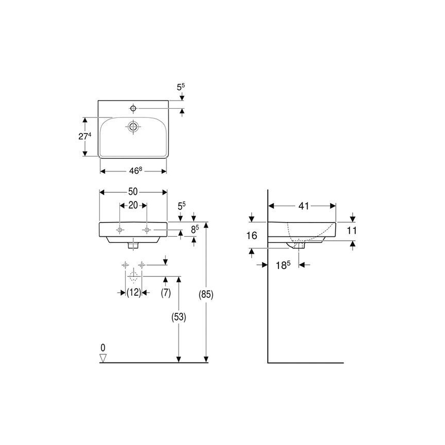 Geberit 500.256.01.1 - Стенна мивка Smyle Square 50x41 cm керамика/бяла
