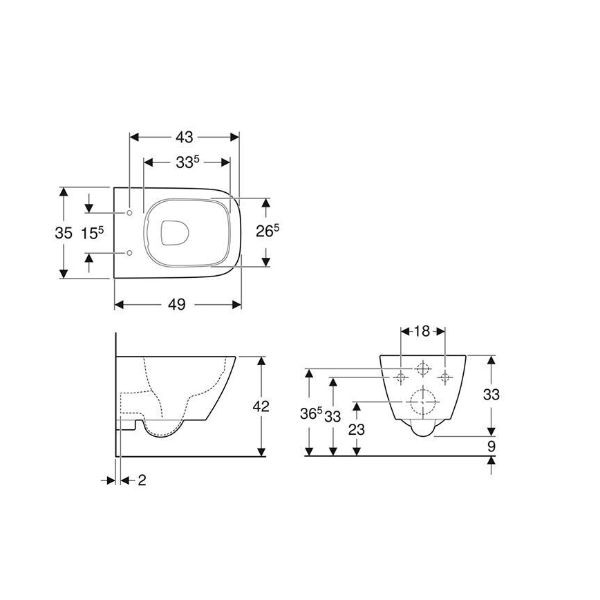 Geberit 500.379.01.1 - Подвесна тоалетна Rimfree Smyle Square керамика/бяла
