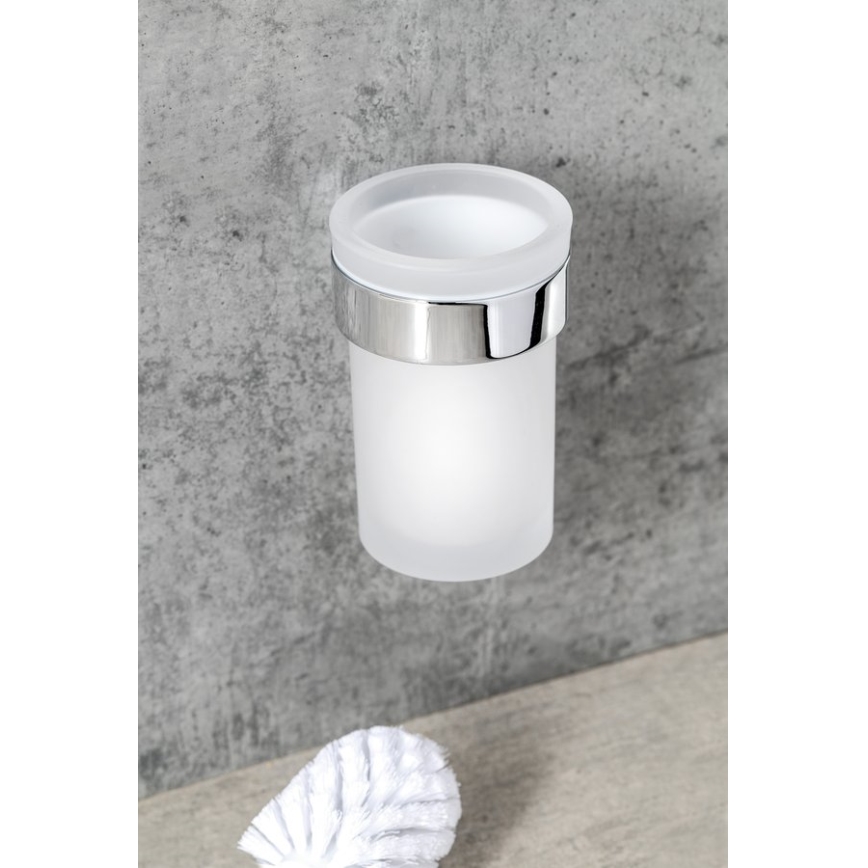 Gedy - Четка за тоалетна със стенен монтаж PIRENEI лъскав хром/стъкло сатен