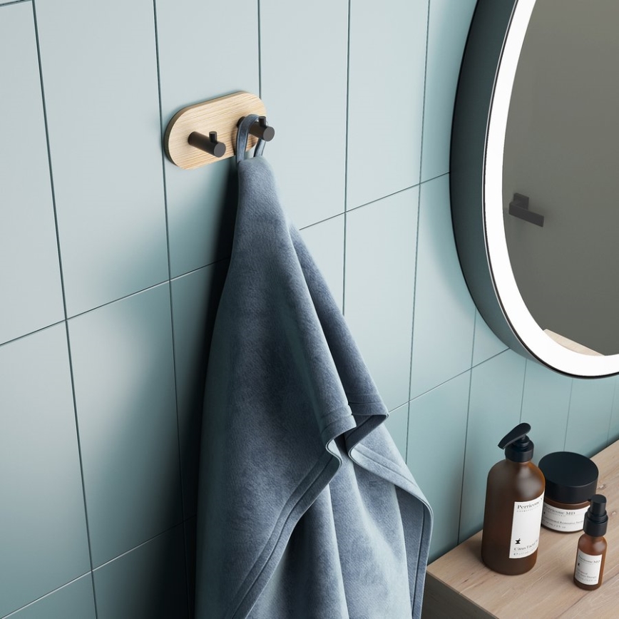 Gedy - Самозалепващ се стенна закачалка за кърпи HIMALAYA черен/бамбук