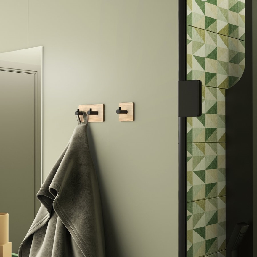 Gedy - Самозалепващ се стенна закачалка за кърпи HIMALAYA черен/бамбук